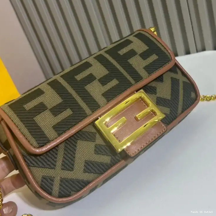 Affordable HOT Fendi Baguette Mini In Bag Motif FF Green Canvas 0323